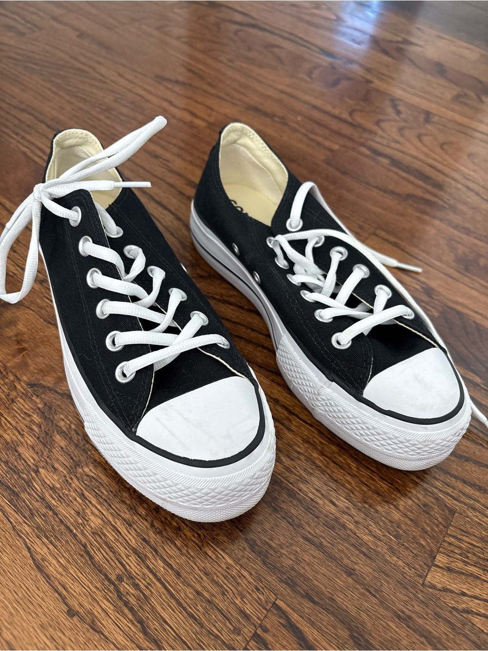 Women’s Black Platform Canvas Low-Top Sneakers with White Trim